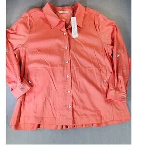 Soft Surroundings Thelma Tencel Shirt Hot Coral Button Front Blouse 1X NWT